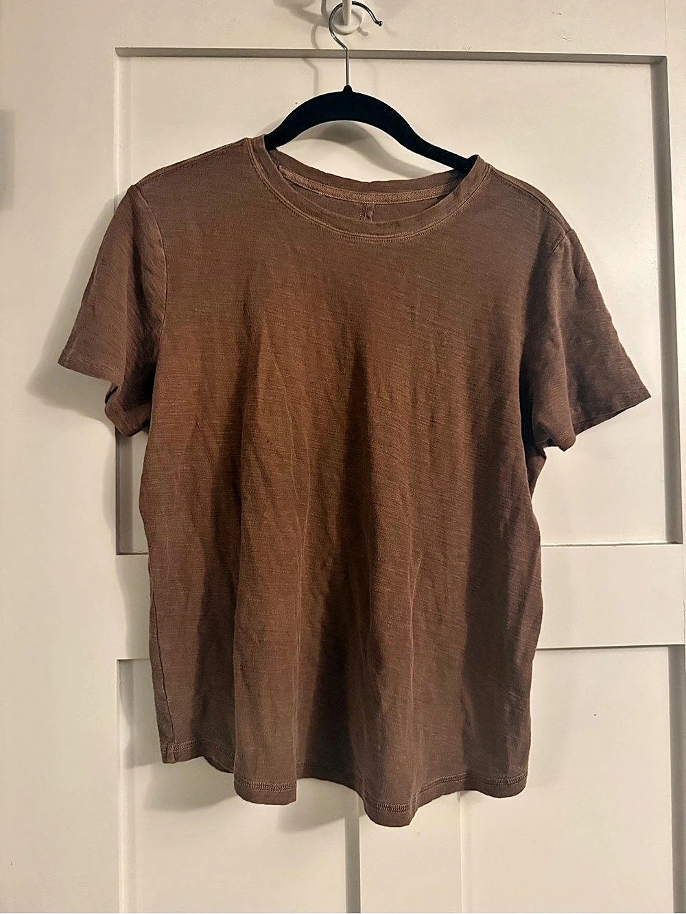 Pilcro The Bennie Slim Crew Neck Cotton-Slub Tee Short Sleeve T-Shirt in Brown